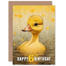 Kids Age Cute Sweet Duck Duckling Pond Flowers Child Kids Birthday Card