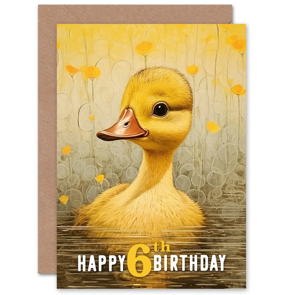 image 1 of Kids Age Cute Sweet Duck Duckling Pond Flowers Child Kids Birthday Card