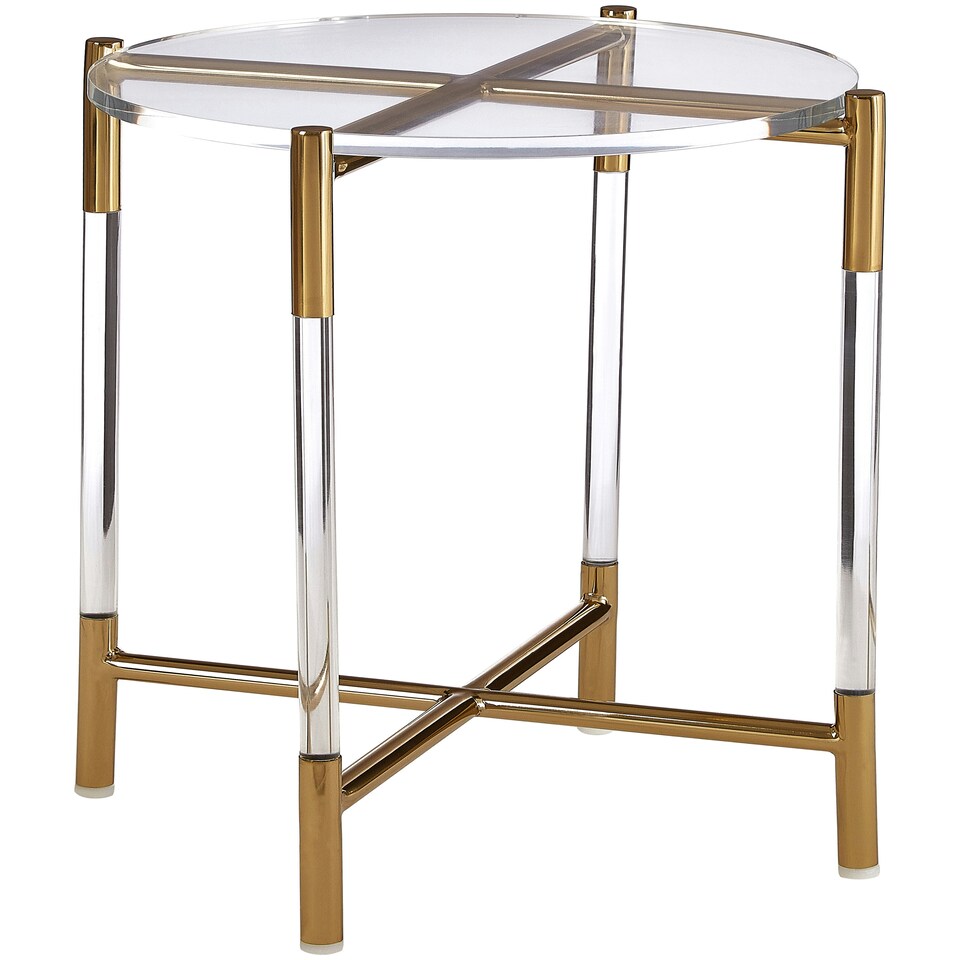 image 1 of Side Table With Acrylic Top-Sturdy Lounge Round Table-Gold Finish Settee Side Table-Metallic Small Table Gold