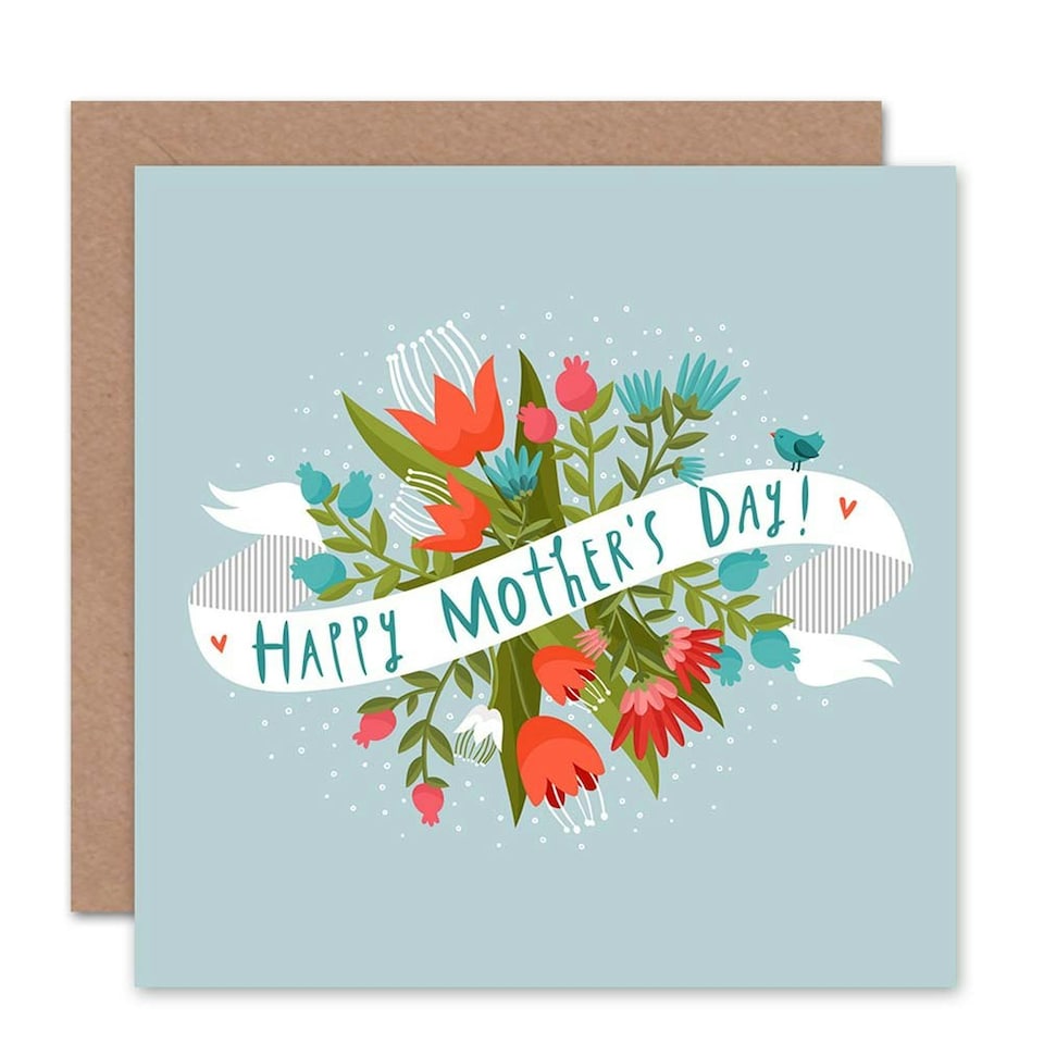 image 1 of Spring Flower Bouquet and Banner Floral Mothers Day Card