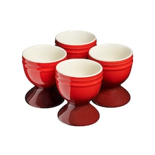 Cooks Professional 4 Piece Egg Cup Set - Dishwasher Safe Stoneware | Red | Red | 4