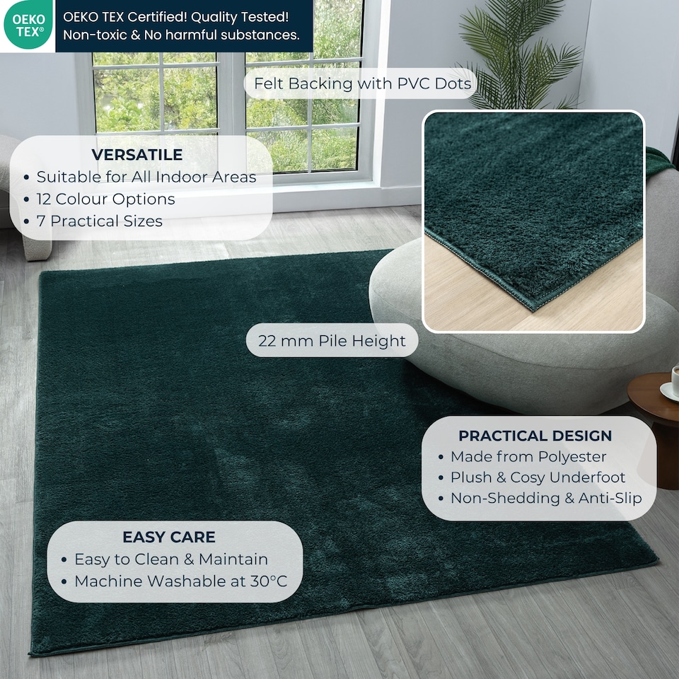 image 1 of Comfy Washable Low Pile Living Room Plain Area Rug