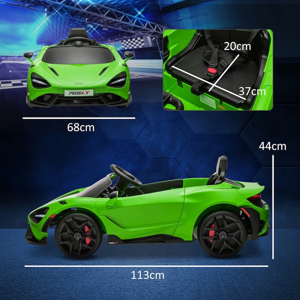 image 1 of AIYAPLAY McLaren 765LT Licensed 12V Kids Ride on Car w/ MP3 Music, Green