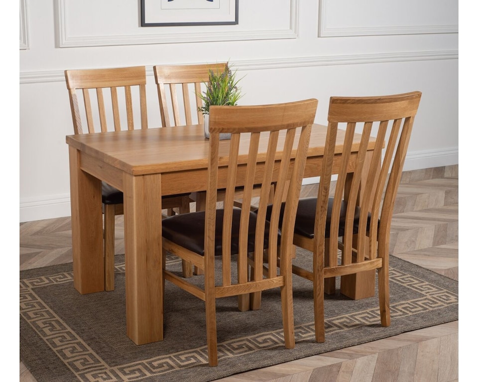 image 1 of Dakota 127 x 82cm Oak Small Dining Table and 4 Harvard Chairs | Brown | Brown