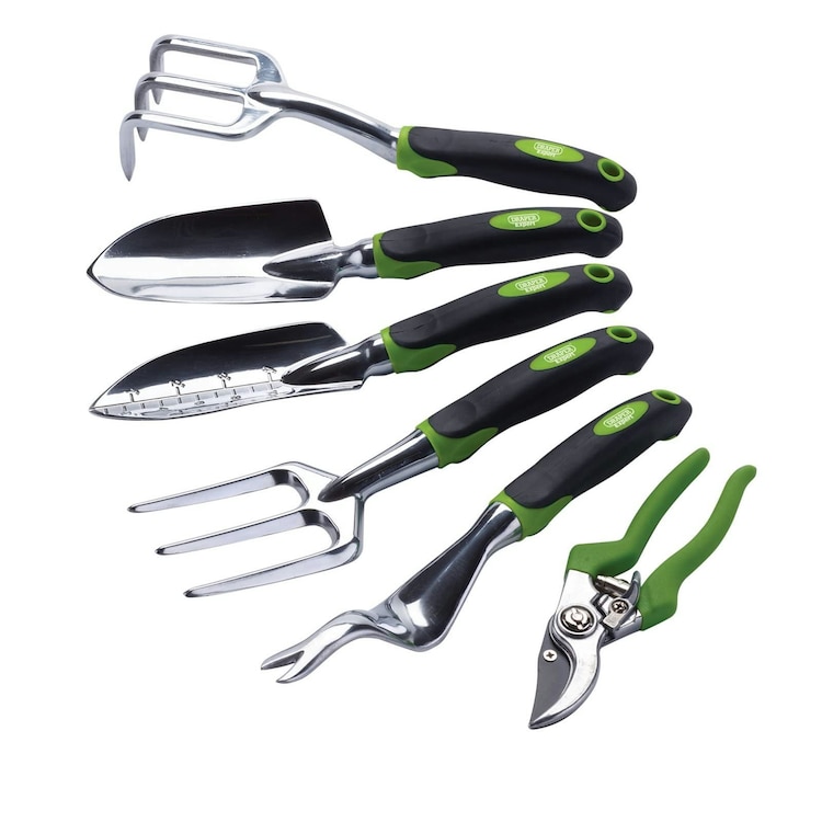 Draper 08996 Garden Tool Set (6 Piece), Black And Green, Gardening Tools With Ergonomic Handles