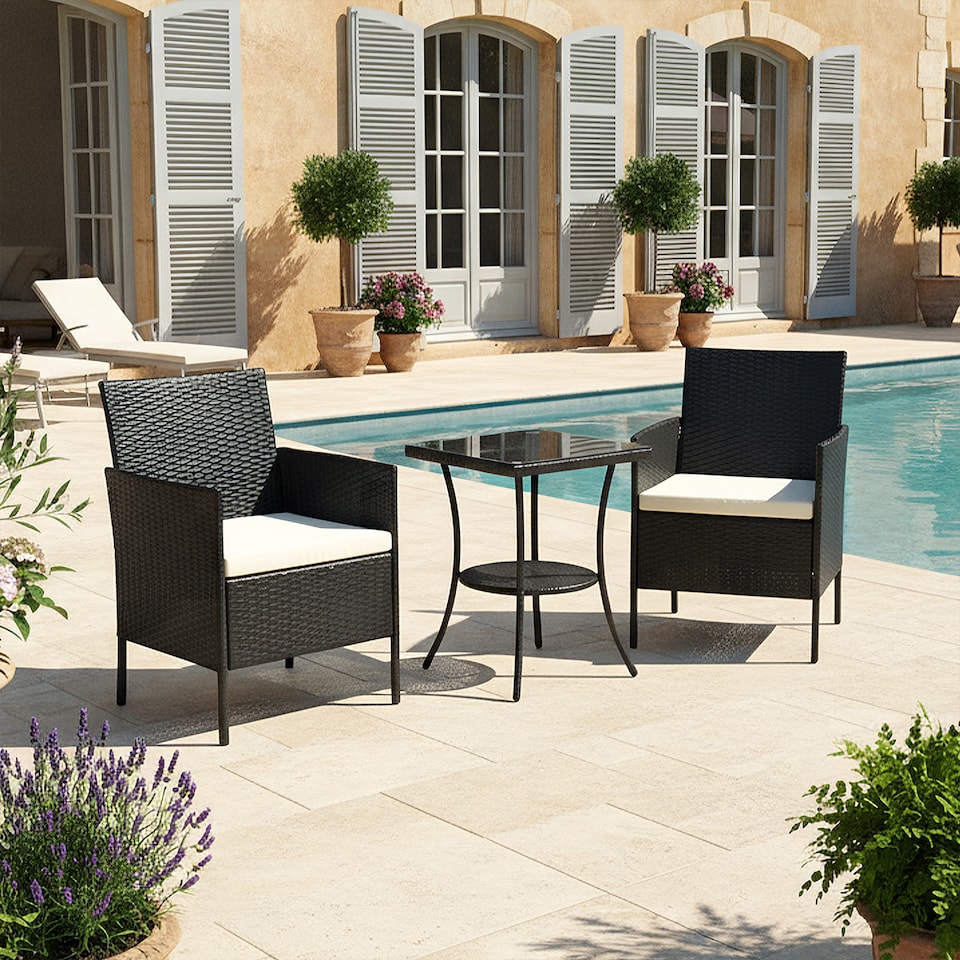 image 1 of Living and Home 3Pcs PE Rattan Wicker Garden Furniture Bistro Set