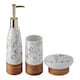 image 1 of Interiors by Premier  3 Pc Bubble Print Bathroom Set, Crisp White  Restroom Accessories Set, Bamboo Base Countertop Holder Set