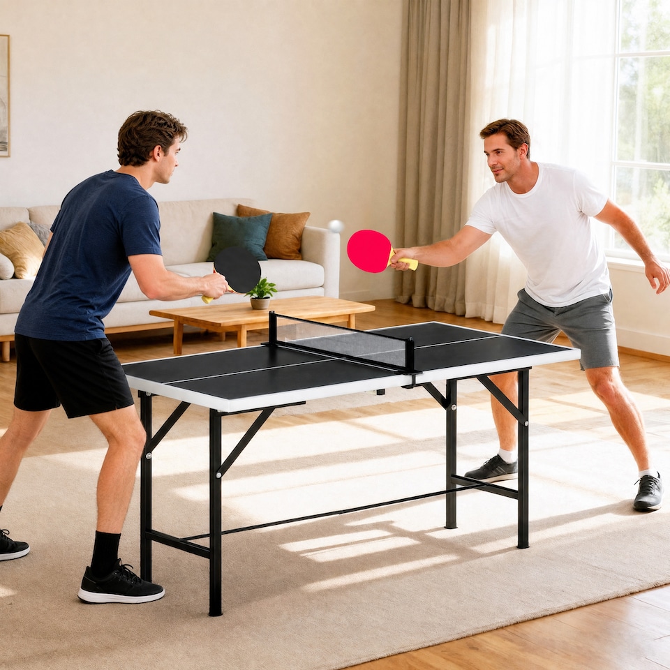 image 1 of SPORTNOW 5ft Mid-Size Table Tennis Table for Indoor Game, Black