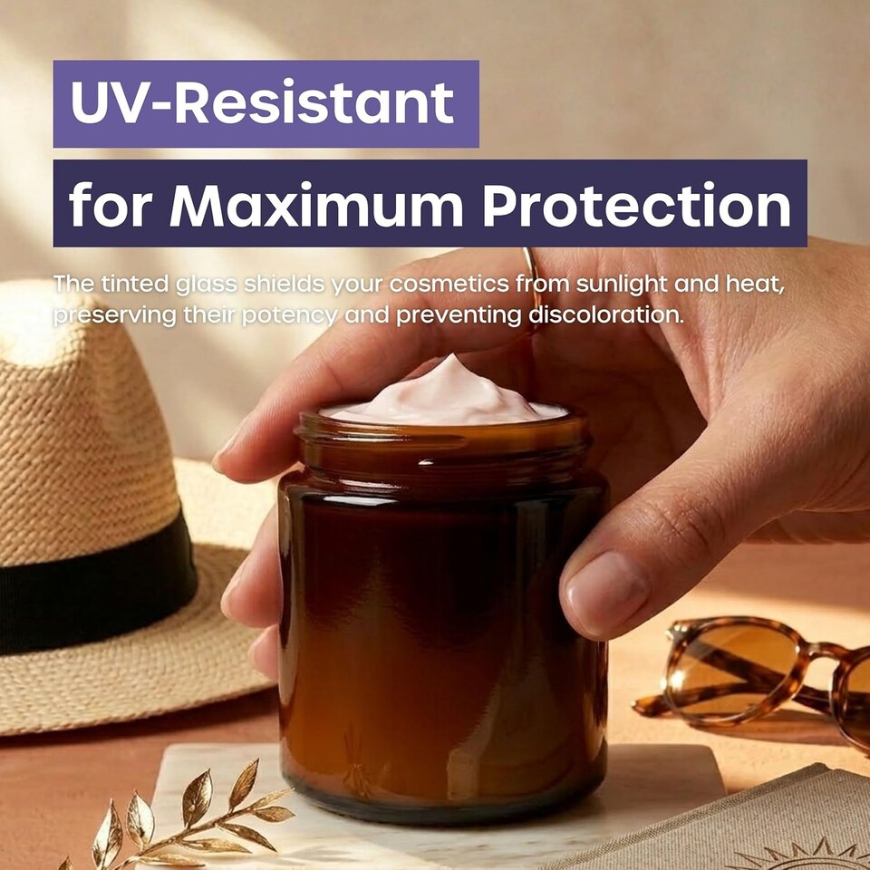 image 1 of Cosmetic Amber Glass Jar Set - UV Protection for Powder, Lotion and Cream
