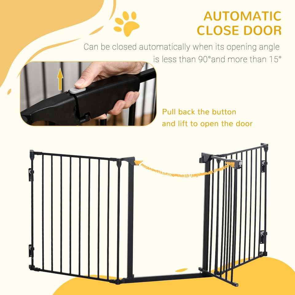 image 1 of PawHut Pet Safety Gate 3 Panels Playpen Metal Fence W/ Walk Through Door Black