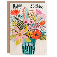 Simple Flower Bouquet Vase Woman Her Birthday Card