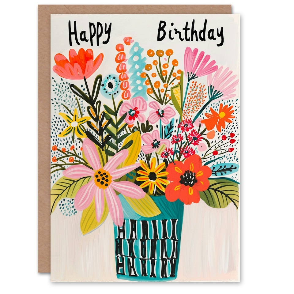 image 1 of Simple Flower Bouquet Vase Woman Her Birthday Card