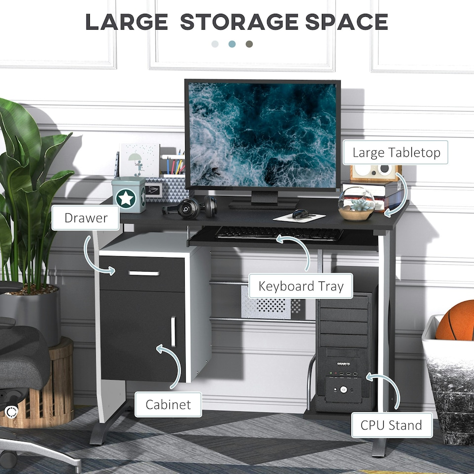 image 1 of HOMCOM Computer Desk Drawer PC Writing Wooden Workstation Keyboard Black