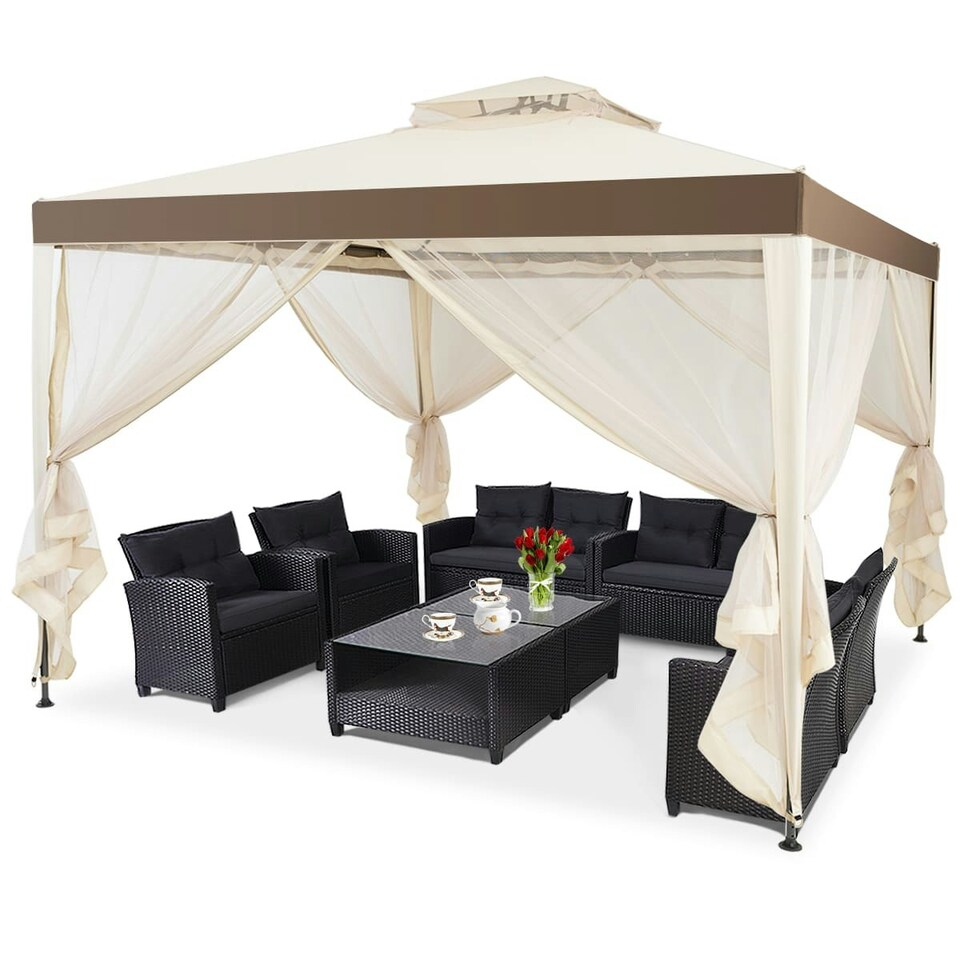 image 1 of COSTWAY Outdoor 3m x 3m Gazebo Tent Camping Canopy Beige