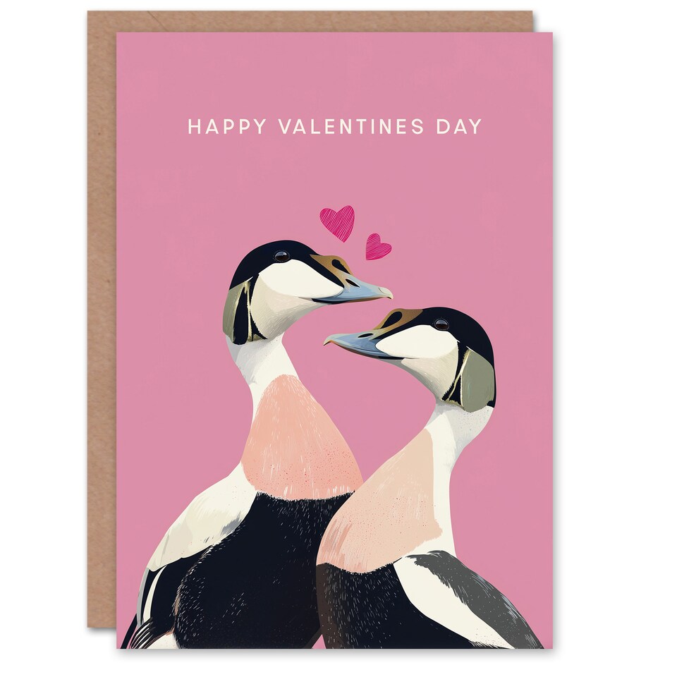Two Eider Ducks Cute Animals In Love Modern Valentine's Day Card ...