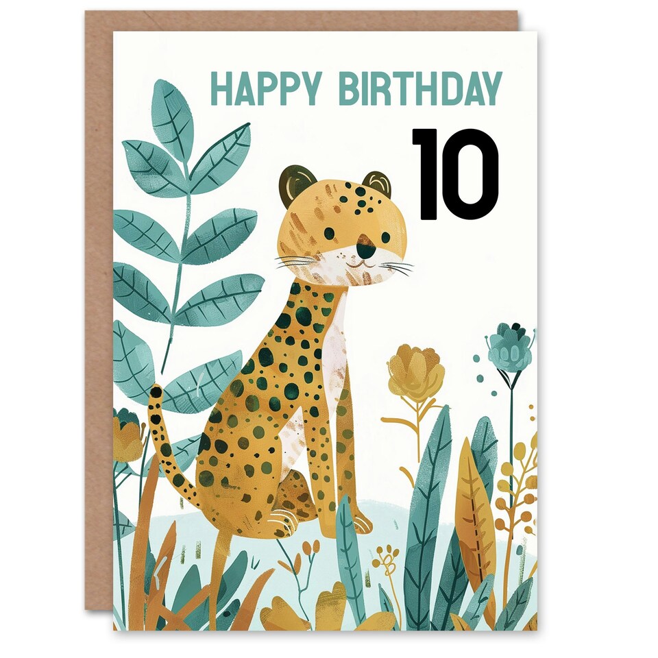 image 1 of Cute Jungle Plants Fun Kids Age 10 Year Old Child 10th Birthday Card