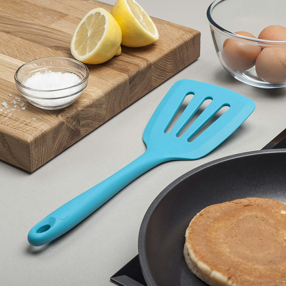 image 1 of Zeal Silicone Flexible Slotted Kitchen Turner, 30cm, Aqua Blue