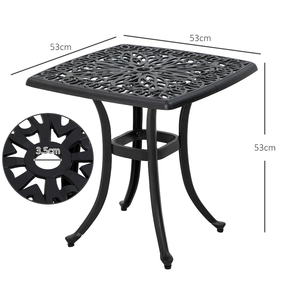 image 1 of Outsunny Cast Aluminium Bistro Table with Umbrella Hole, Black