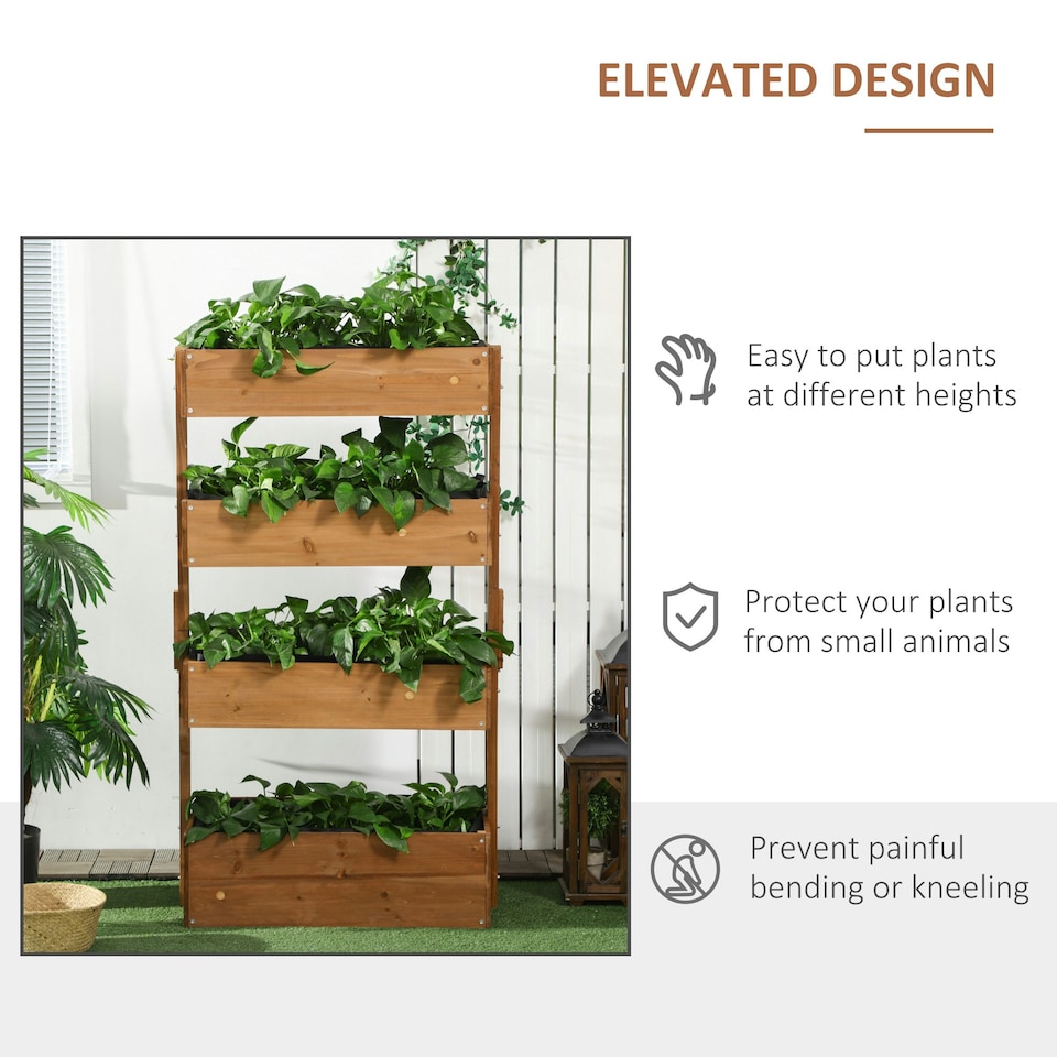 image 1 of Outsunny Raised Garden Bed Wooden Plant Stand Orange