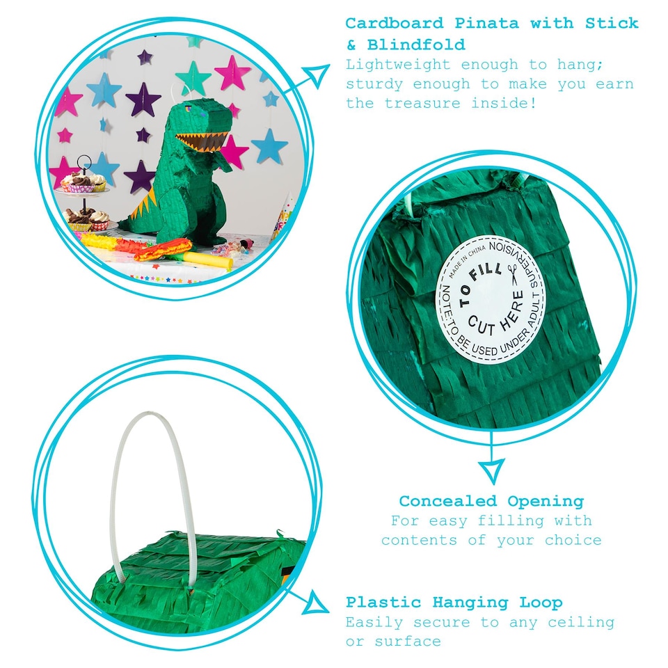 image 1 of Fax Potato 3pc Dinosaur Pinata Set with Stick & Blindfold - Blue Stick