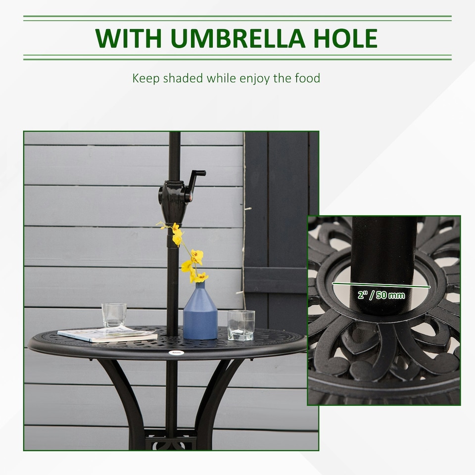 image 1 of Outsunny 78cm Round Garden Dining Table with Parasol Hole Cast