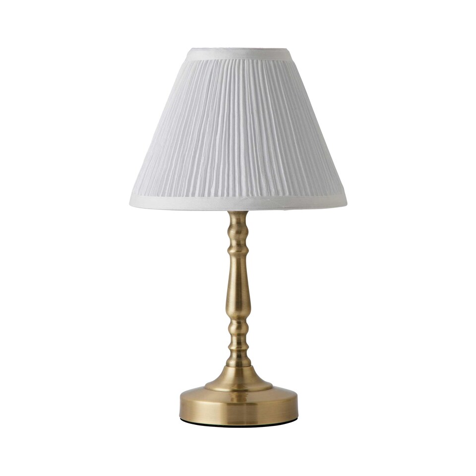 image 1 of ValueLights Sienna Antique Brass Touch Table Lamp With Pleated Cream Shade | Gold