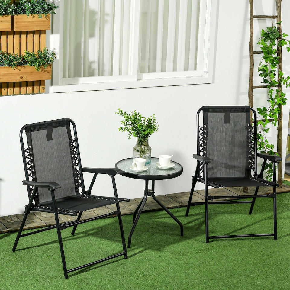 image 1 of Outsunny 2Pcs Outdoor Patio Chairs, Portable Garden Loungers Black