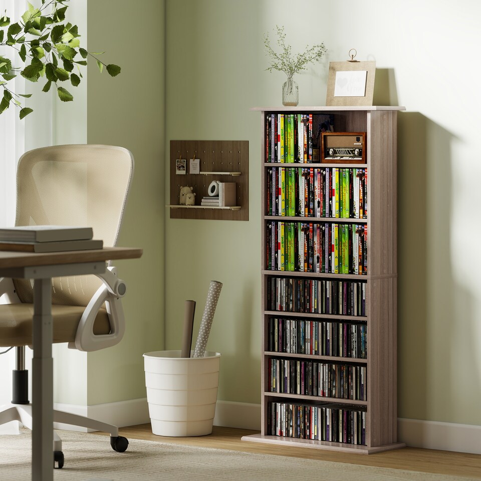image 1 of HOMCOM CD Storage Unit DVD Tower Blu-ray Storage Shelf for Living Room | Brown | Natural wood finish