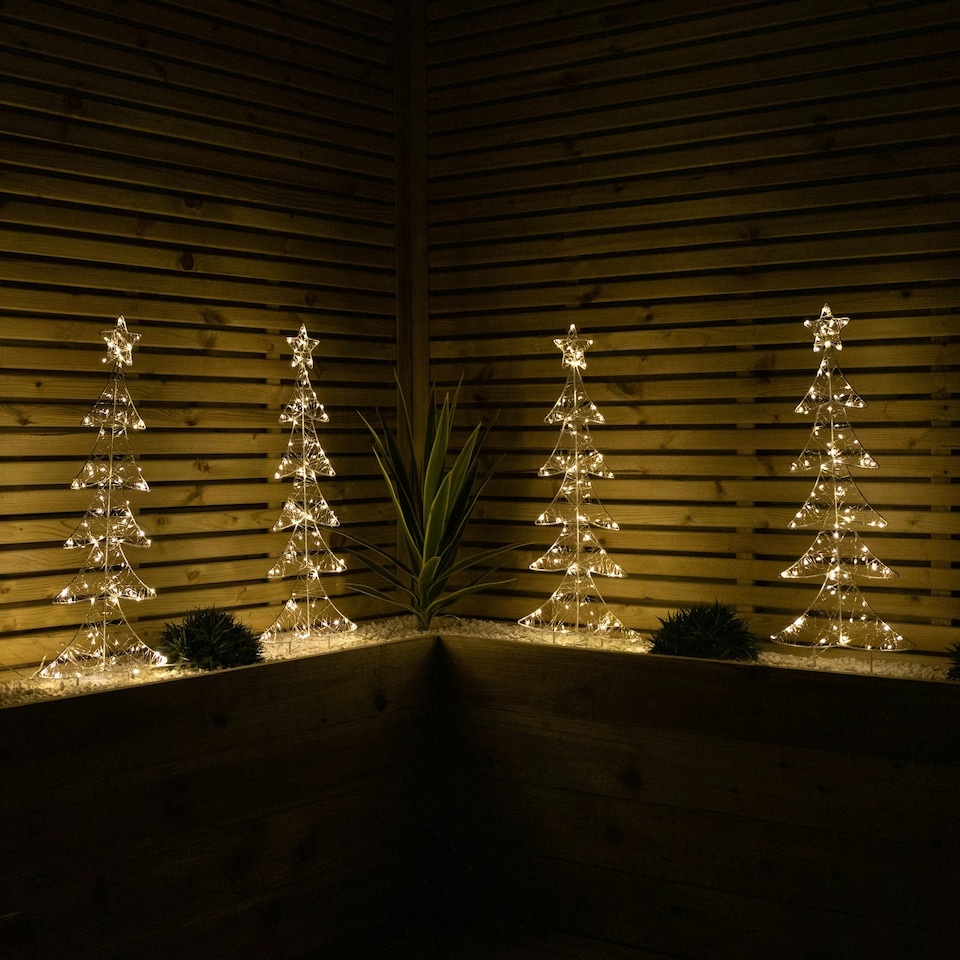 image 1 of Set of 4 80cm Light up Christmas Tree Path Lights with 400 Warm White LEDs