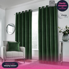 Luxury Enhanced Living Green Velvet, Supersoft, Blackout, Thermal Pair of Curtains with Eyelet Top - 66 x 72 inch (168x183cm)