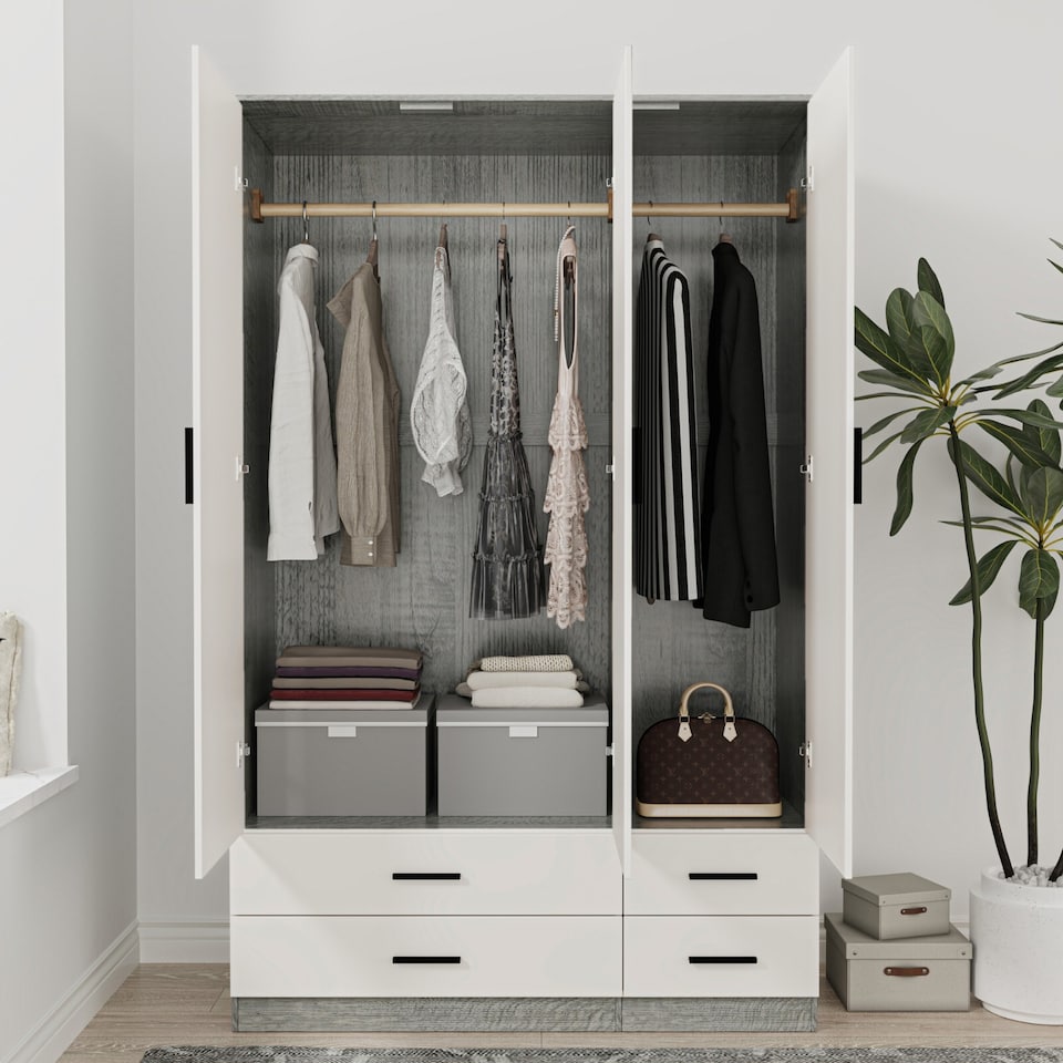 image 1 of 3 Door 4 Drawer Wardrobe With Hanging Rail And Storage Shelf | Grey | Ash Grey Carcass & White Door | 1