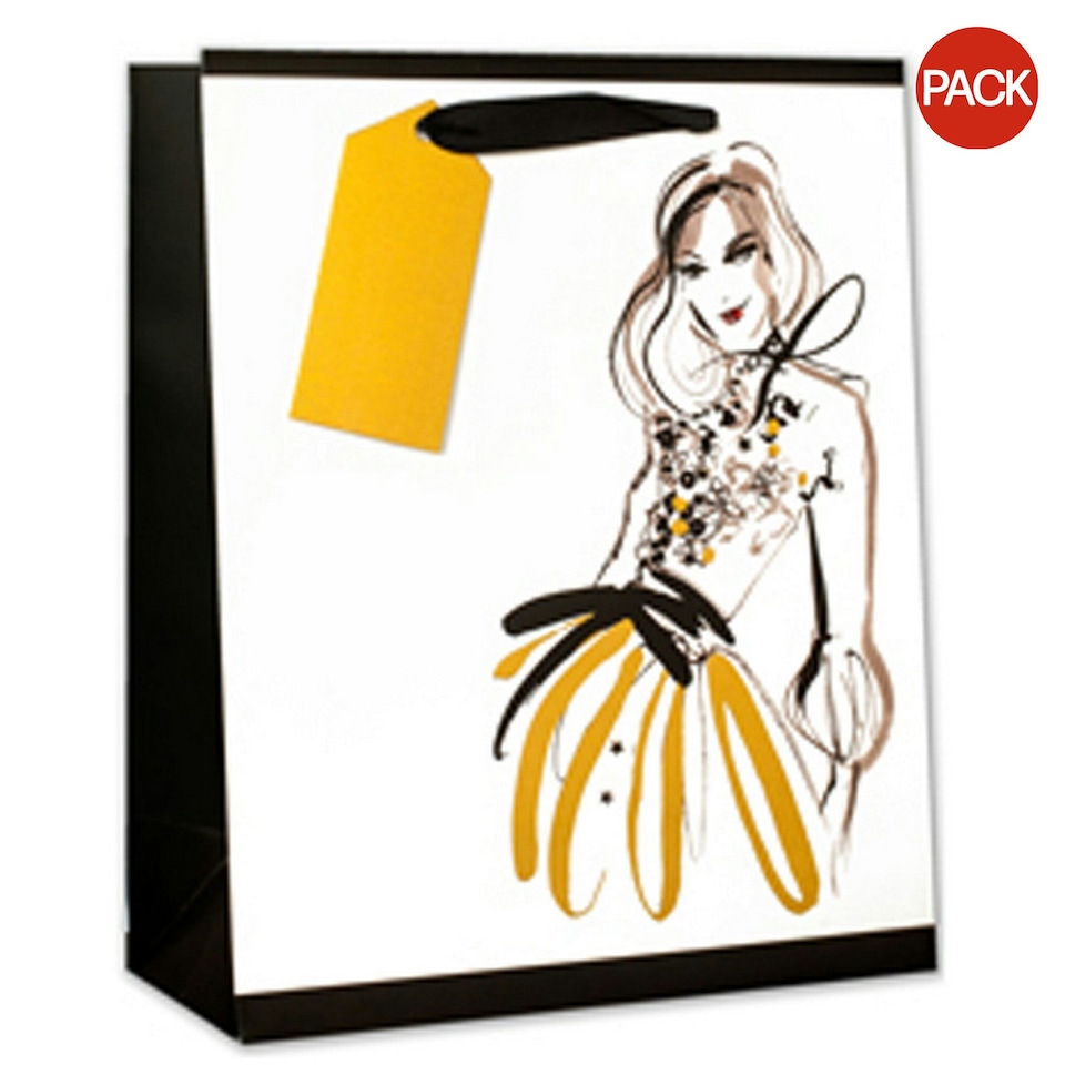 Simon Elvin Glitter Cute Female Gift Bags (Pack Of 6) - White/Black/Gold - One Size