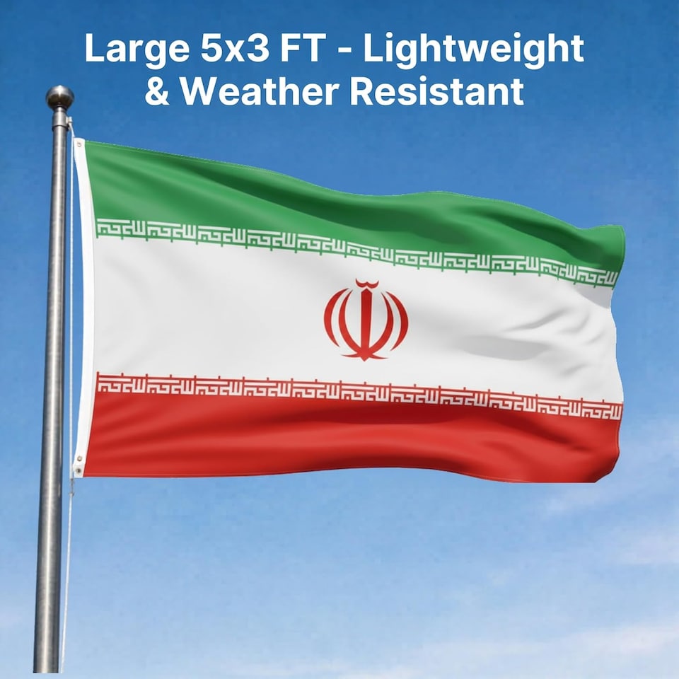 image 1 of Iran Old Persia Flag 5ft x 3ft with Brass Eyelets - Polyester Iranian Flag Banner for Cultural Display, Themed Decor, Room, Bar & Garden Decor | Multi
