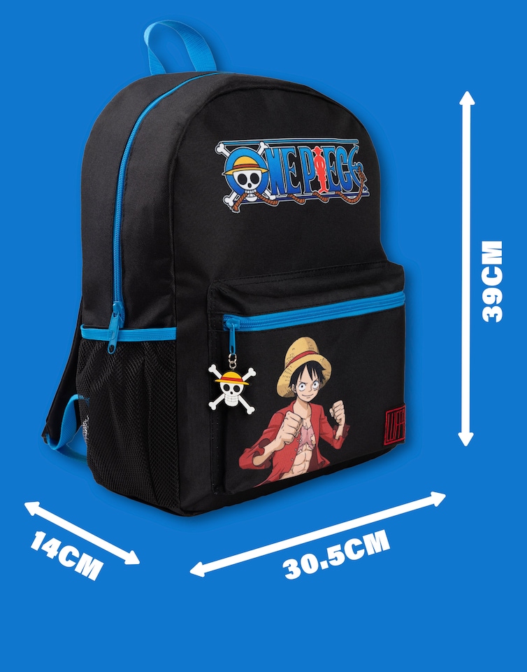 image 1 of One Piece Luffy Boys Backpack | Black Rucksack with Adjustable Straps | Practical & Organised Luggage Sports School Bag | Anime Game Series Movie Merchandise Gifts for Kids & Teens | Black | Black
