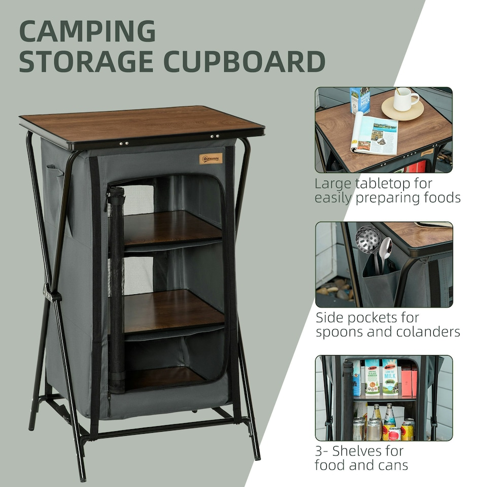 image 1 of Outsunny Camping Cupboard Aluminium Foldable Kitchen Station w/ Carrying Bag