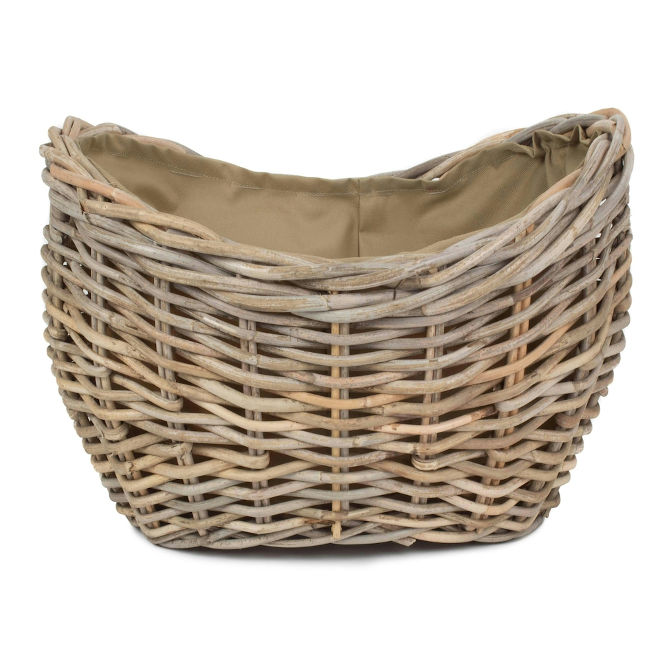image 1 of Small Boat Shaped Rattan Log Basket with Hessian Lining