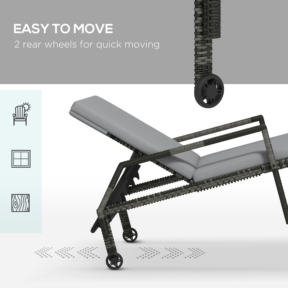 image 1 of Outsunny Wicker Chaise Sun Lounger Garden with Adjustable Backrest