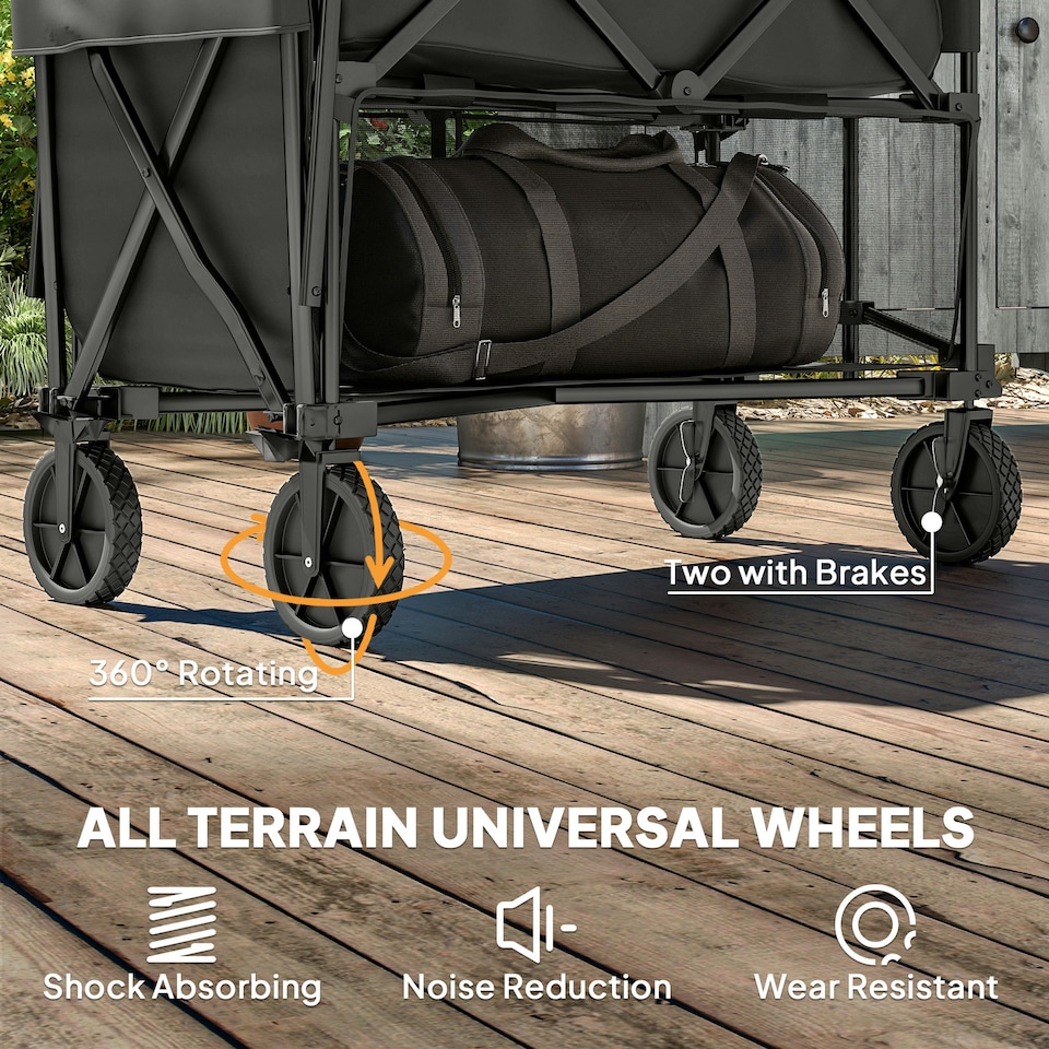 image 1 of Outsunny Double Decker Folding Trolley Cart on Wheels, 200KG Capacity Black
