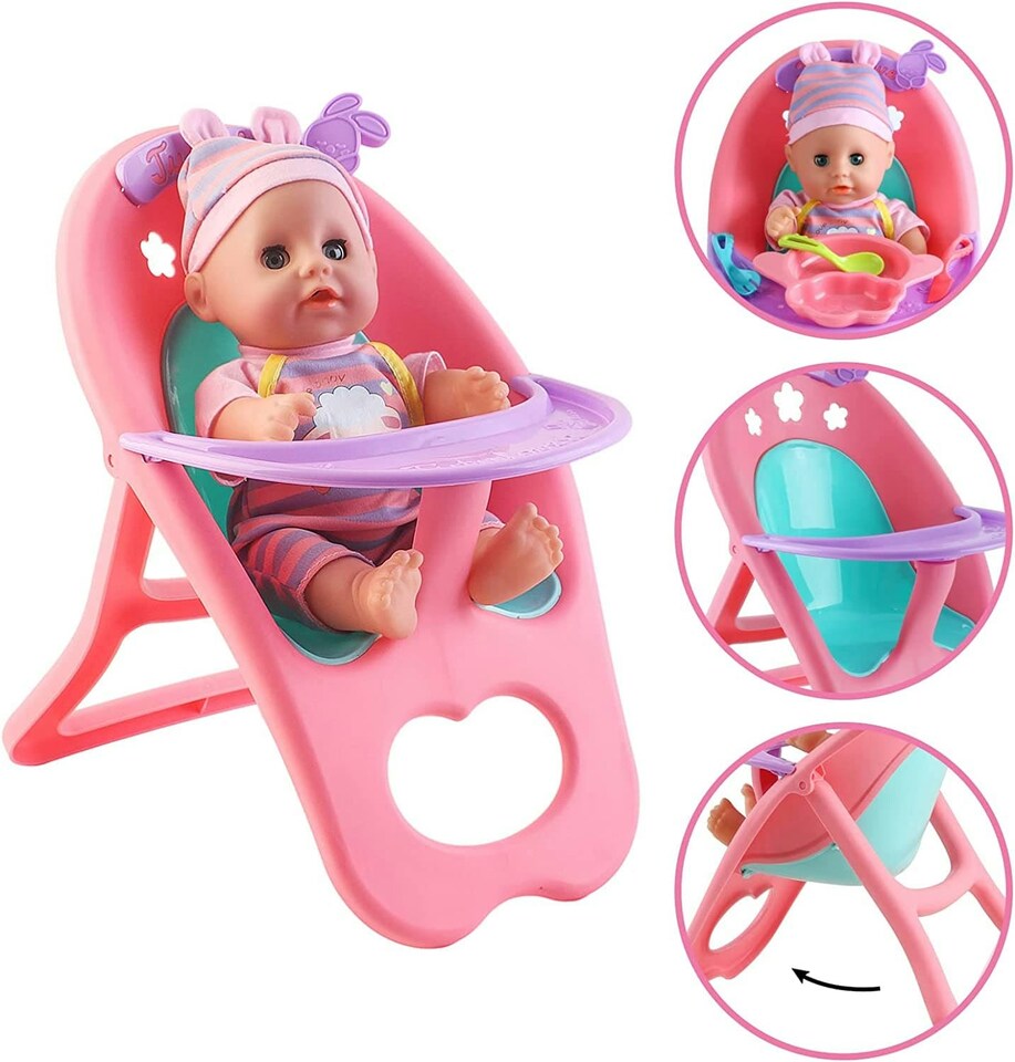 image 1 of 12” My First Baby Doll Play Set – 15 Piece Set with Crib, Mobile, High Chair & Accessories – Soft Body Doll for Kids Ages 3+