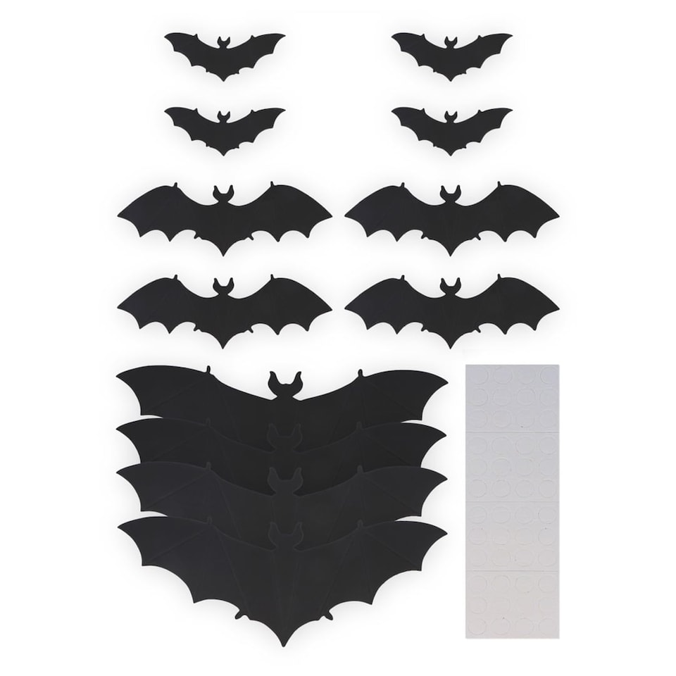 image 1 of Spooky Bat Halloween Adhesive Wall Decorations - Pack of 12