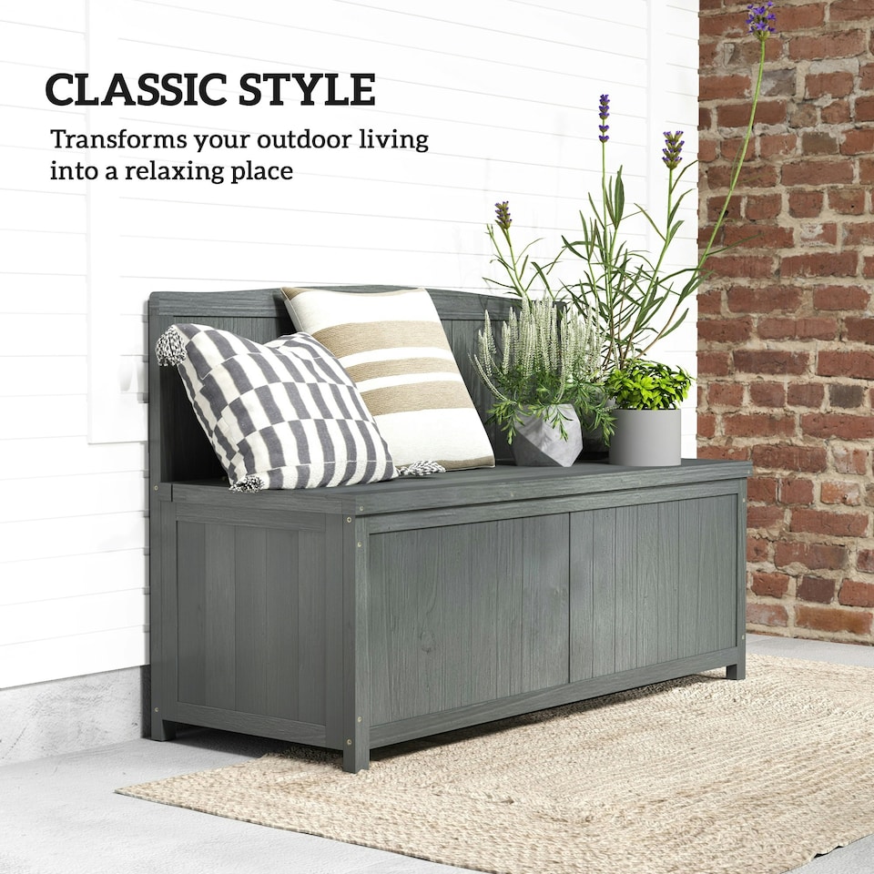 image 1 of Outsunny Wood Storage Bench for Patio, Outdoor Garden Seating, Grey
