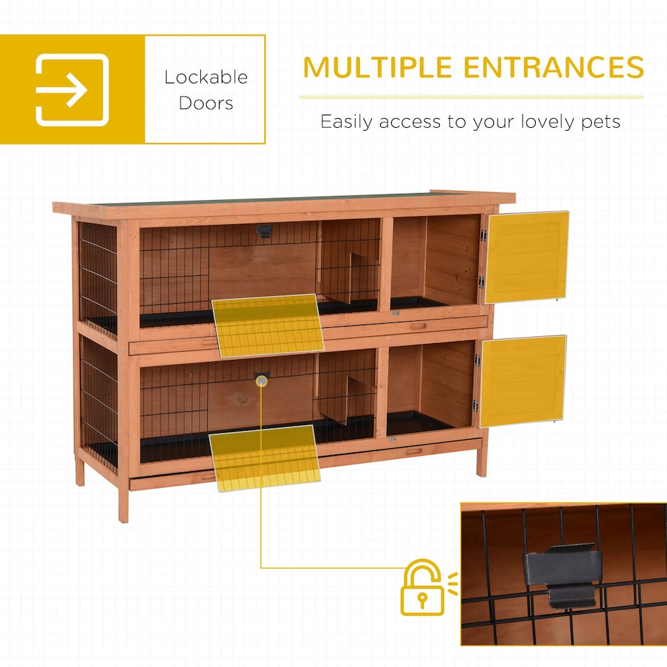 image 1 of PawHut Rabbit Hutch, Guinea Pig Hutch with No-Leak Trays & Divider, Orange