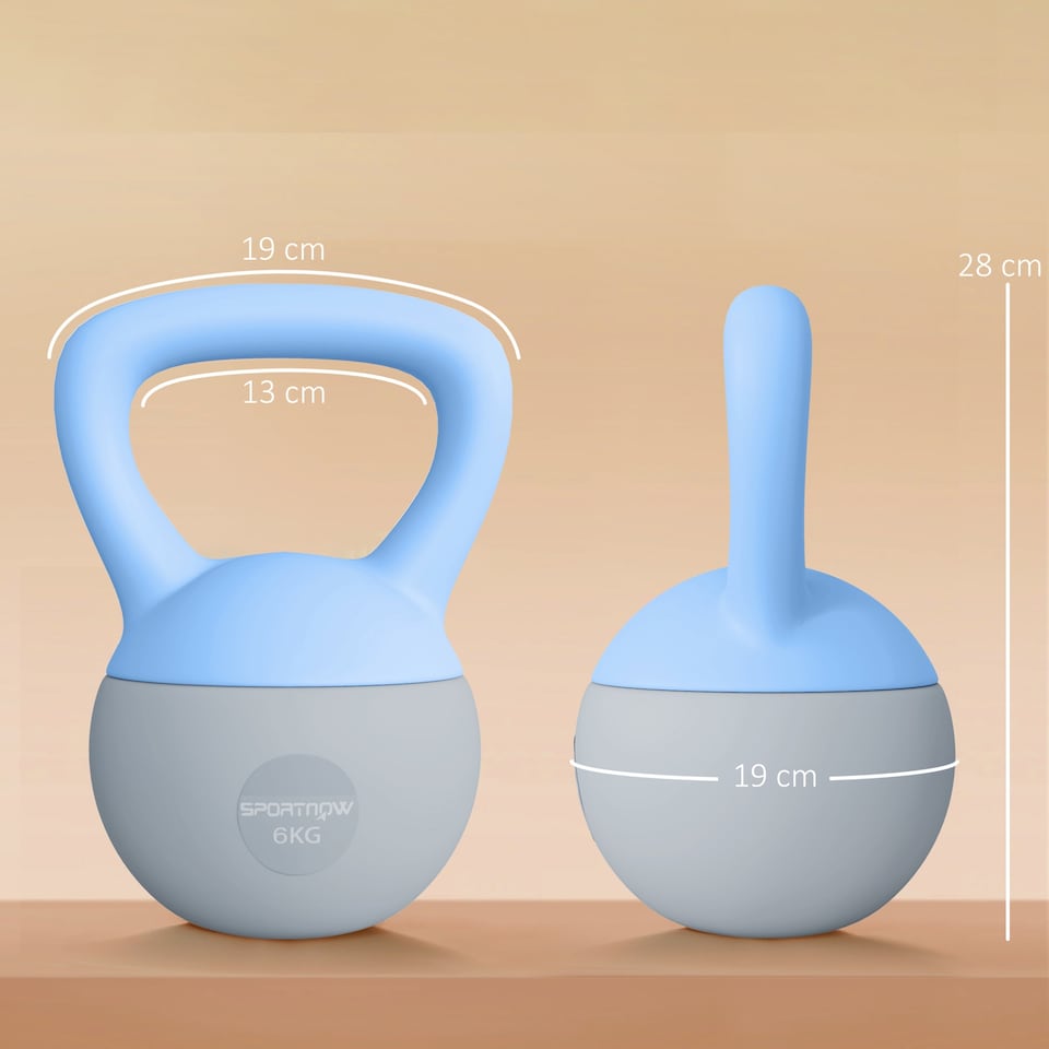 image 1 of SPORTNOW 6KG Kettlebell w/ Soft Body, Non-Slip Handle, Light Blue and Grey | Blue | Light Blue and Grey