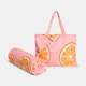 image 2 of OHS Tropical Fruit Beach Towel with Bag Quick Dry Absorbent Travel Spa | Pink | Oranges | One size