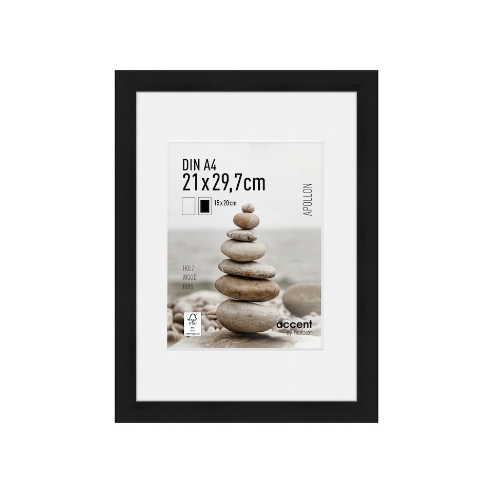 image 1 of Accent by Nielsen Apollon Wooden Picture Frame with Mount - Black - A4 (21 x 29.7cm)