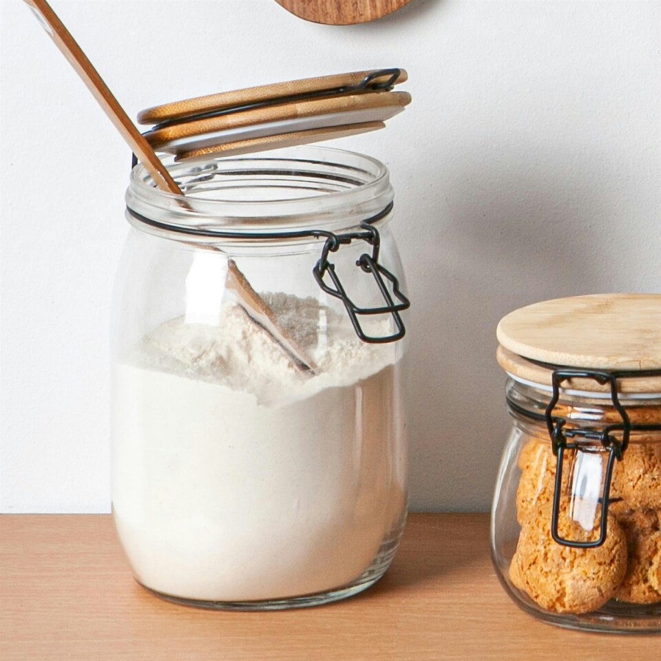 image 1 of Argon Tableware Wooden Clip Lid Storage Jars - 1 Litre - White Seal - Pack of 3