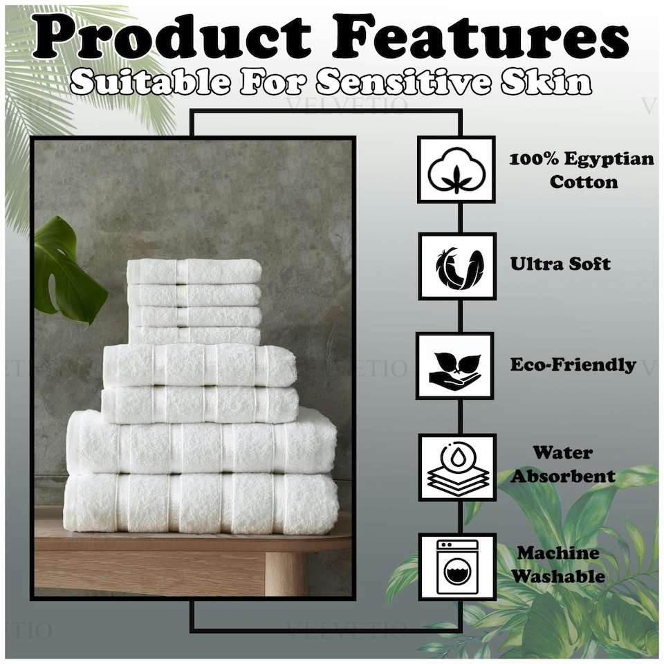image 1 of VELVETIO 8 Piece Towel Bale Set Boston Shiny Stripe Pattern - 100% Cotton, 450 GSM Green | Duck Egg