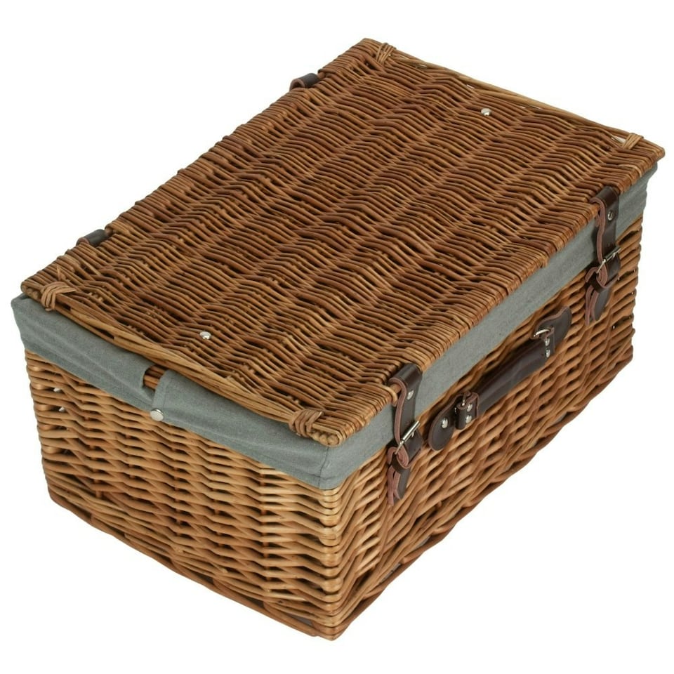 image 1 of 51cm Double Steamed Wicker Picnic Basket with Lining Grey | Grey | One Size