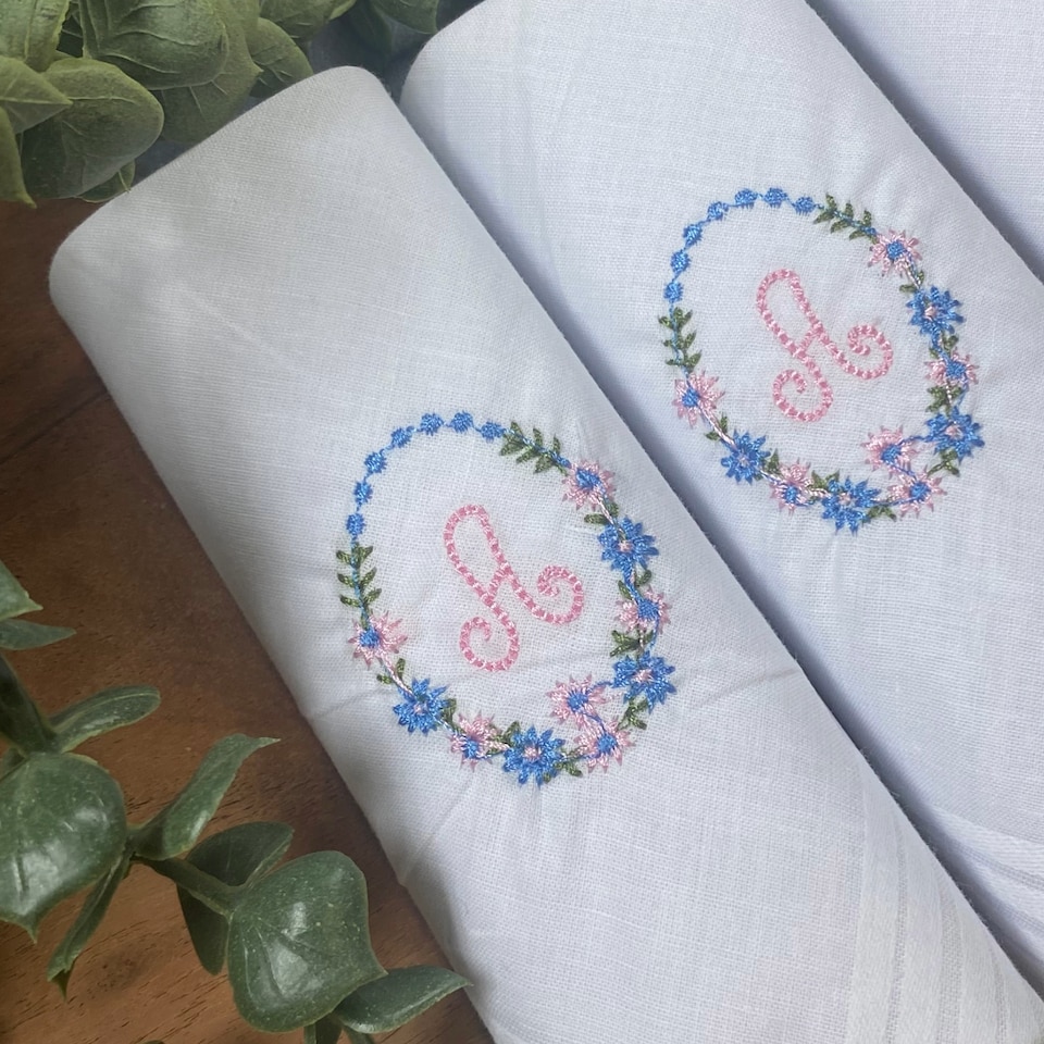 image 1 of Warwick & Vance 3 Pack White Handkerchiefs with Embroidered Framed Initials, Letter K