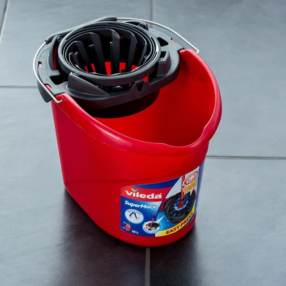 image 1 of Vileda Supermocio Bucket and Torsion Wringer Red Mop Bucket Durable Plastic Easy Water Extraction for Home Cleaning